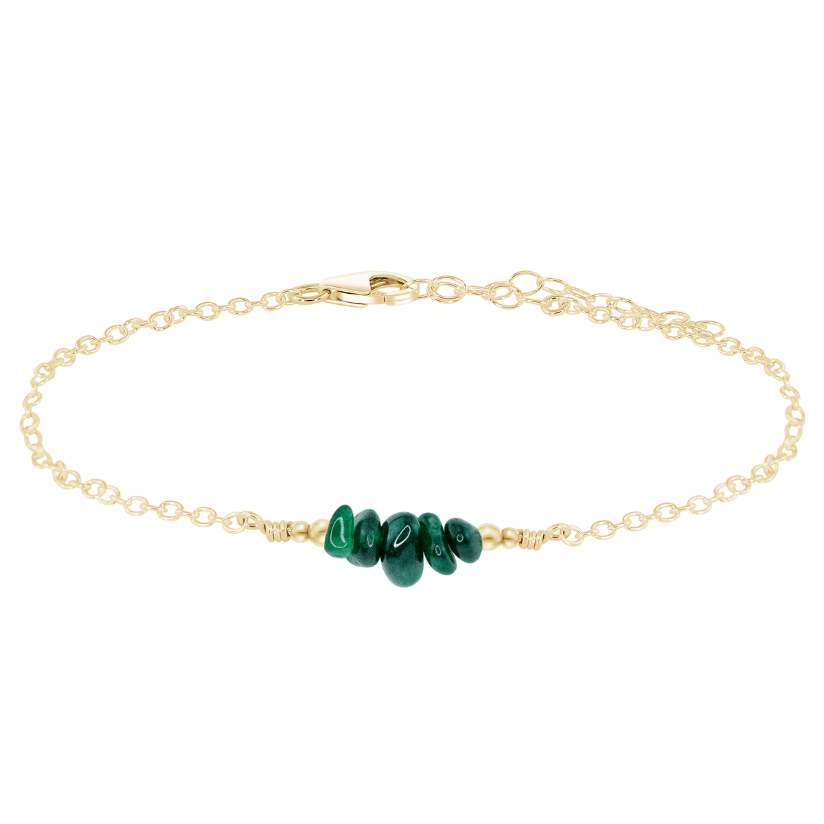 Chip Bead Bar Anklet - Emerald - 14K Gold Fill - Luna Tide Handmade Jewellery
