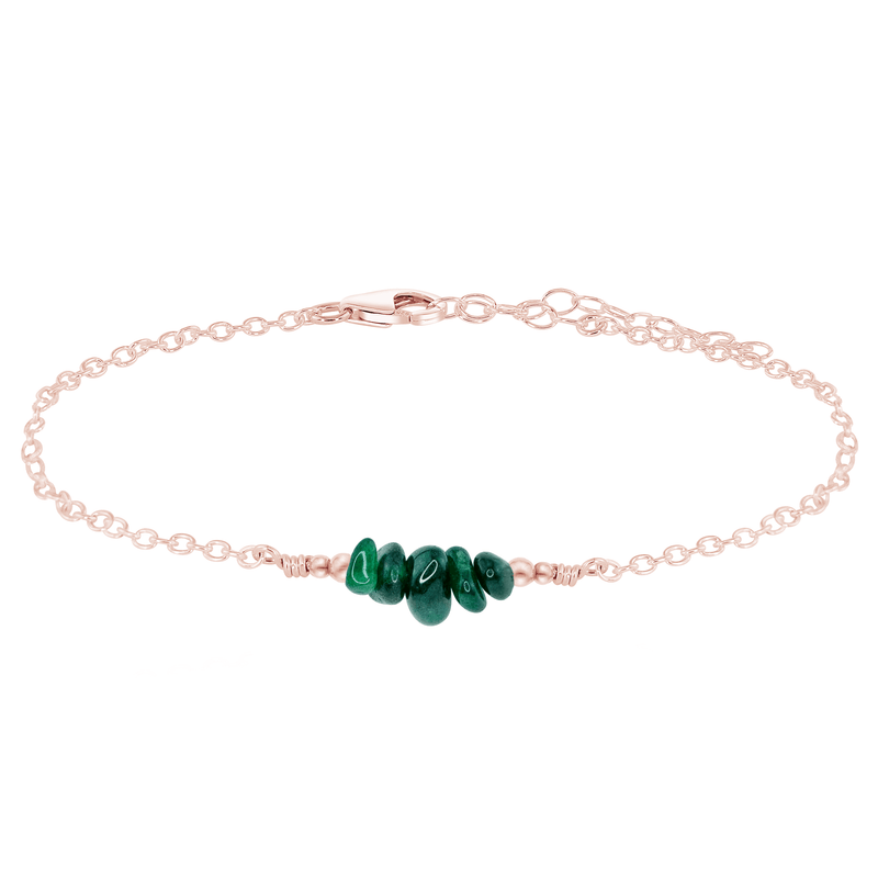 Chip Bead Bar Anklet - Emerald - 14K Rose Gold Fill - Luna Tide Handmade Jewellery