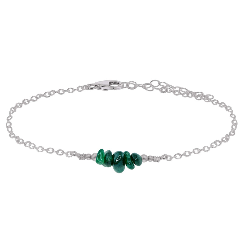 Chip Bead Bar Anklet - Emerald - Stainless Steel - Luna Tide Handmade Jewellery