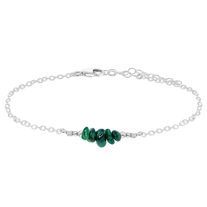 Chip Bead Bar Anklet - Emerald - Sterling Silver - Luna Tide Handmade Jewellery