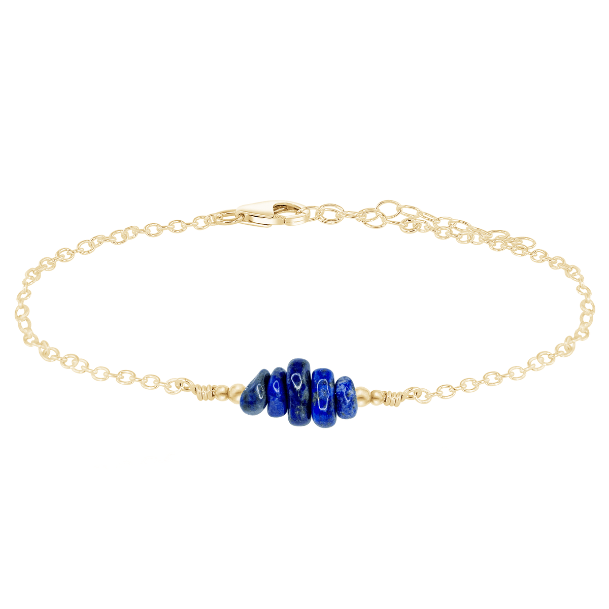Chip Bead Bar Anklet - Lapis Lazuli - 14K Gold Fill - Luna Tide Handmade Jewellery