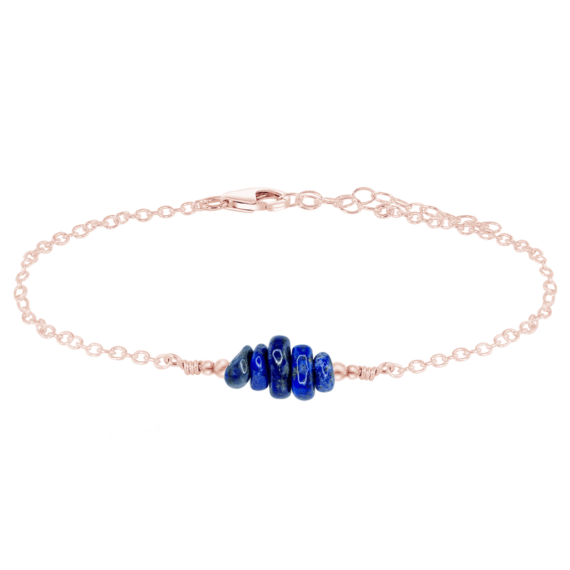 Chip Bead Bar Anklet - Lapis Lazuli - 14K Rose Gold Fill - Luna Tide Handmade Jewellery