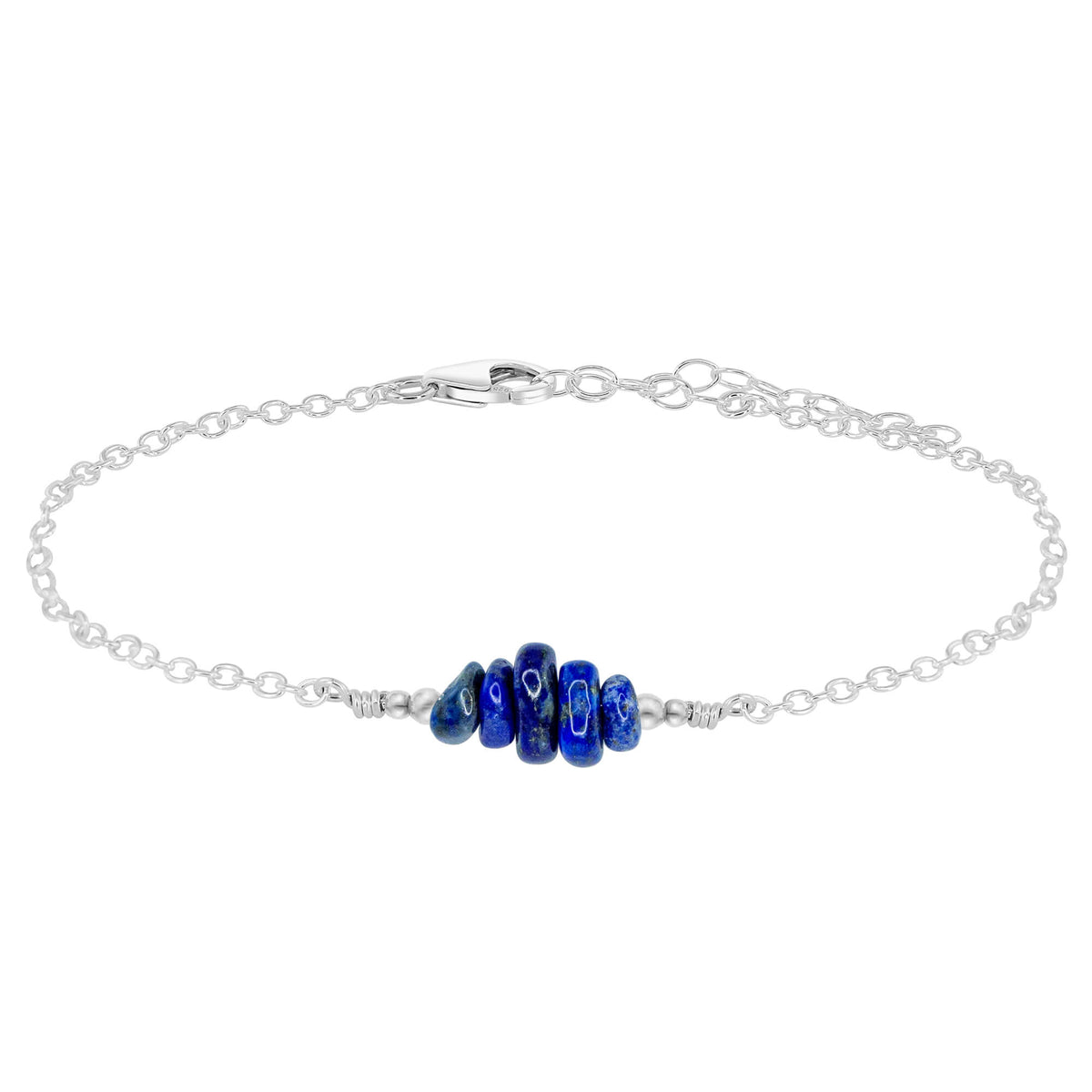 Chip Bead Bar Anklet - Lapis Lazuli - Sterling Silver - Luna Tide Handmade Jewellery