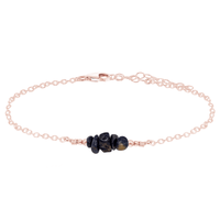 Chip Bead Bar Anklet - Sapphire - 14K Rose Gold Fill - Luna Tide Handmade Jewellery