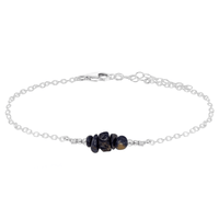 Chip Bead Bar Anklet - Sapphire - Sterling Silver - Luna Tide Handmade Jewellery