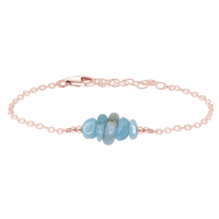 Chip Bead Bar Bracelet - Aquamarine - 14K Rose Gold Fill - Luna Tide Handmade Jewellery