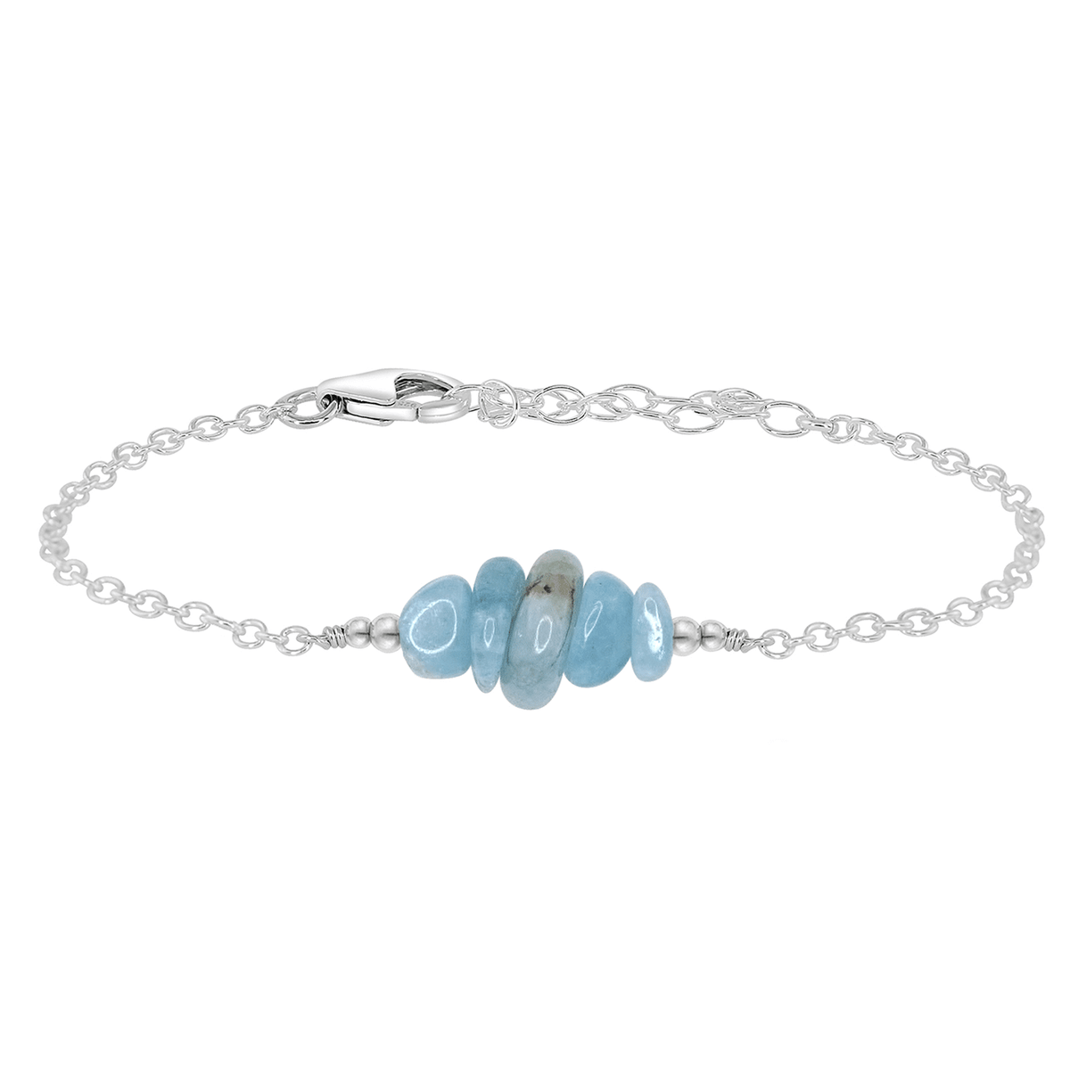 Chip Bead Bar Bracelet - Aquamarine - Sterling Silver - Luna Tide Handmade Jewellery
