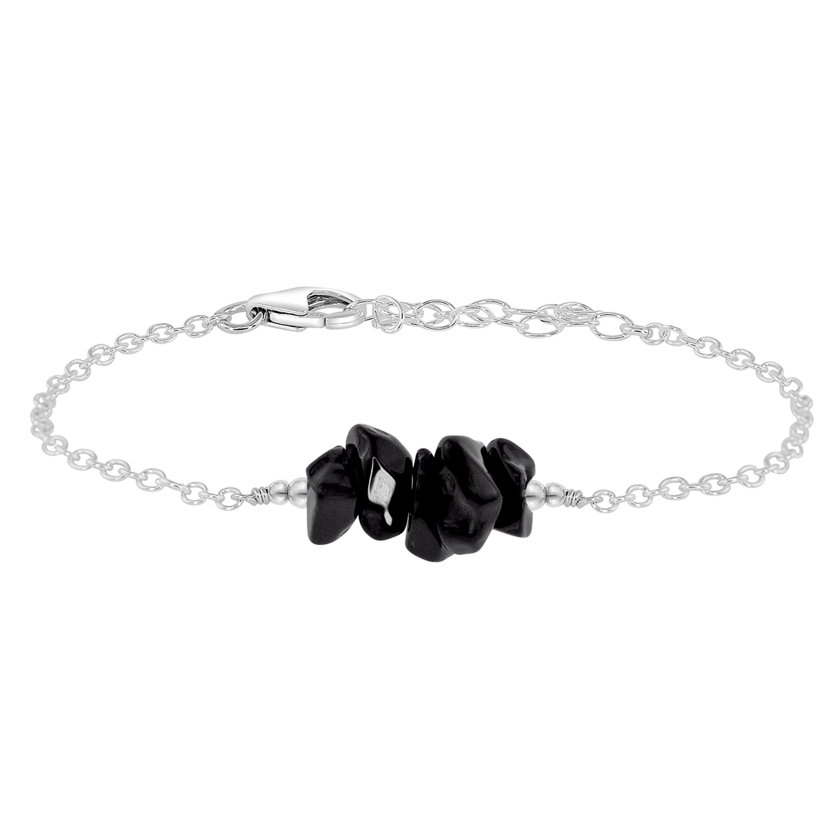 Chip Bead Bar Bracelet - Black Onyx - Sterling Silver - Luna Tide Handmade Jewellery