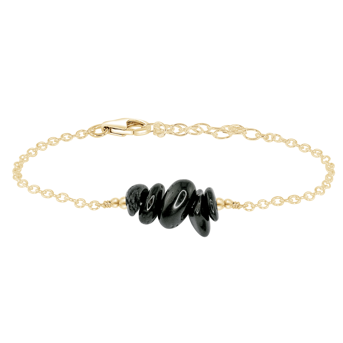 Chip Bead Bar Bracelet - Black Tourmaline - 14K Gold Fill - Luna Tide Handmade Jewellery