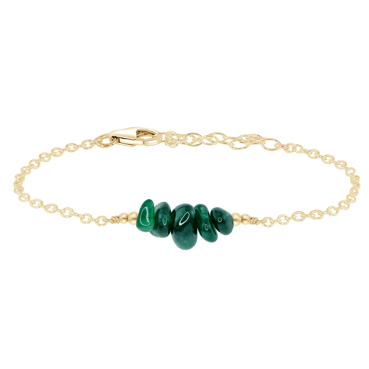 Chip Bead Bar Bracelet - Emerald - 14K Gold Fill - Luna Tide Handmade Jewellery