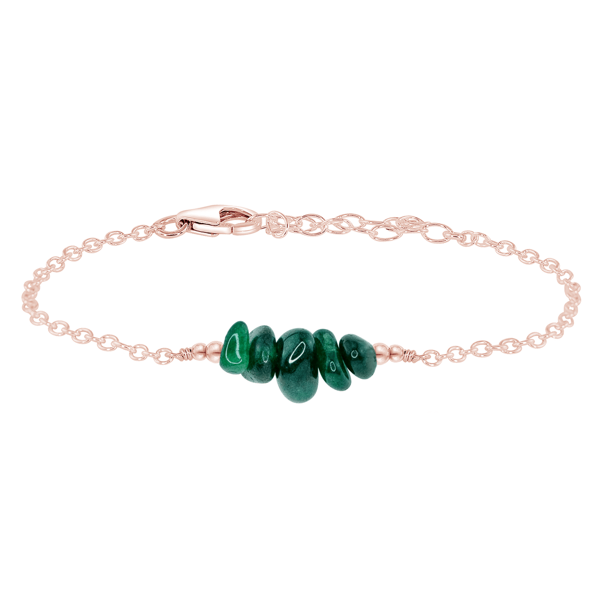 Chip Bead Bar Bracelet - Emerald - 14K Rose Gold Fill - Luna Tide Handmade Jewellery