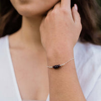 Chip Bead Bar Bracelet - Garnet - Sterling Silver - Luna Tide Handmade Jewellery