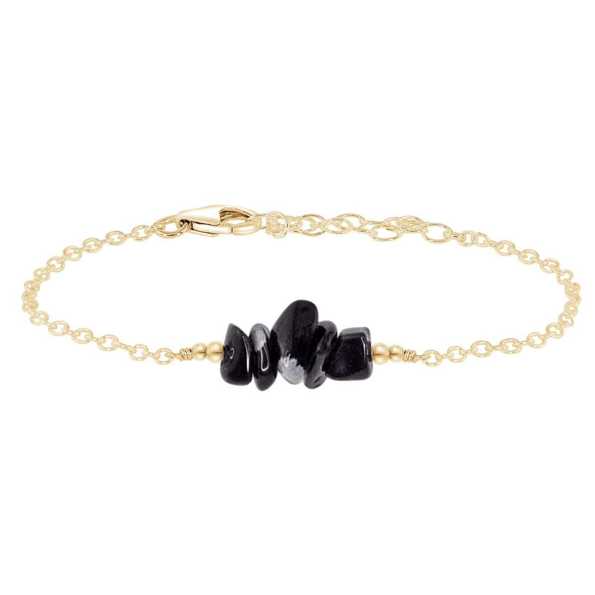 Chip Bead Bar Bracelet - Obsidian - 14K Gold Fill - Luna Tide Handmade Jewellery