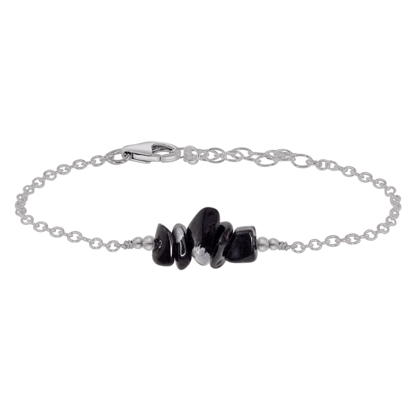 Chip Bead Bar Bracelet - Obsidian - Stainless Steel - Luna Tide Handmade Jewellery
