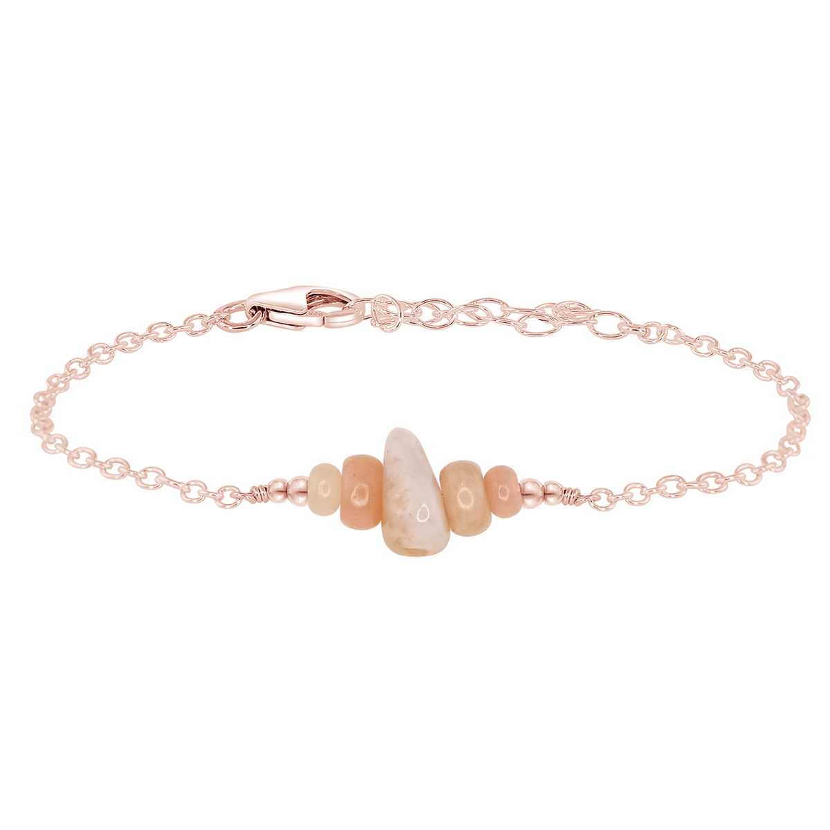 Chip Bead Bar Bracelet - Pink Peruvian Opal - 14K Rose Gold Fill - Luna Tide Handmade Jewellery