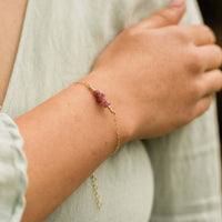 Chip Bead Bar Bracelet - Ruby - 14K Gold Fill - Luna Tide Handmade Jewellery
