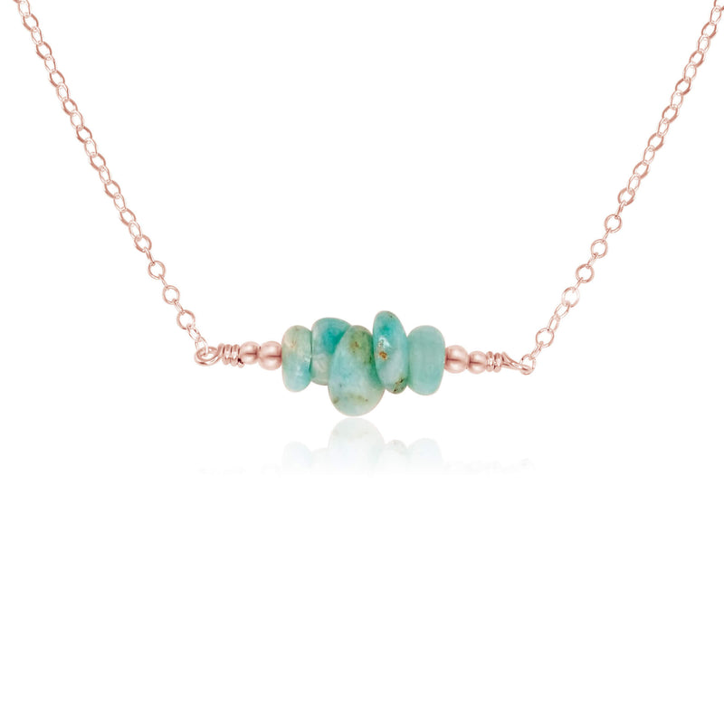Chip Bead Bar Necklace - Amazonite - 14K Rose Gold Fill - Luna Tide Handmade Jewellery