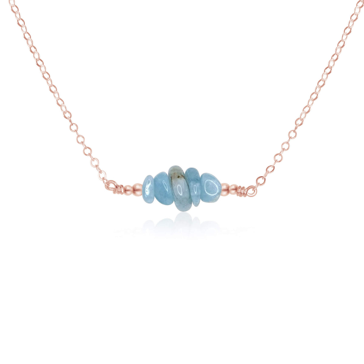 Chip Bead Bar Necklace - Aquamarine - 14K Rose Gold Fill - Luna Tide Handmade Jewellery