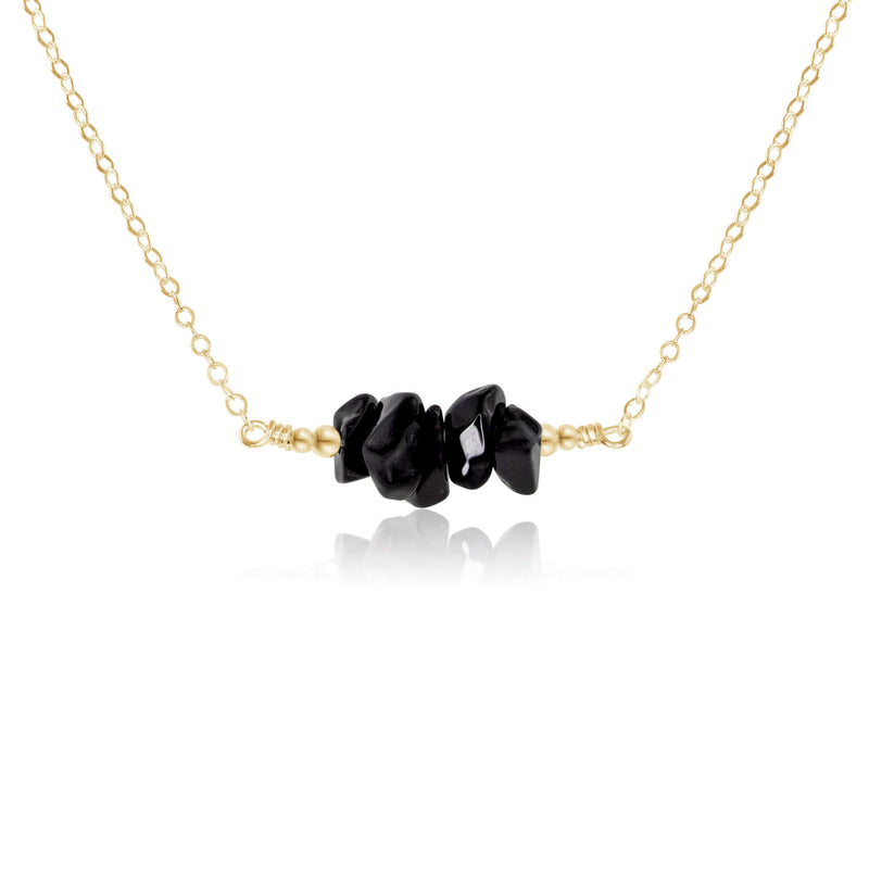 Chip Bead Bar Necklace - Black Onyx - 14K Gold Fill - Luna Tide Handmade Jewellery