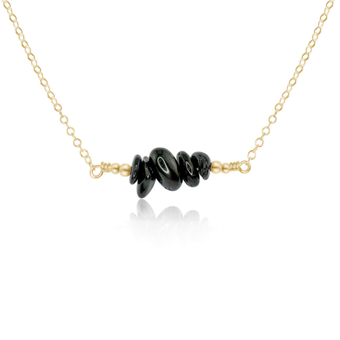 Chip Bead Bar Necklace - Black Tourmaline - 14K Gold Fill - Luna Tide Handmade Jewellery