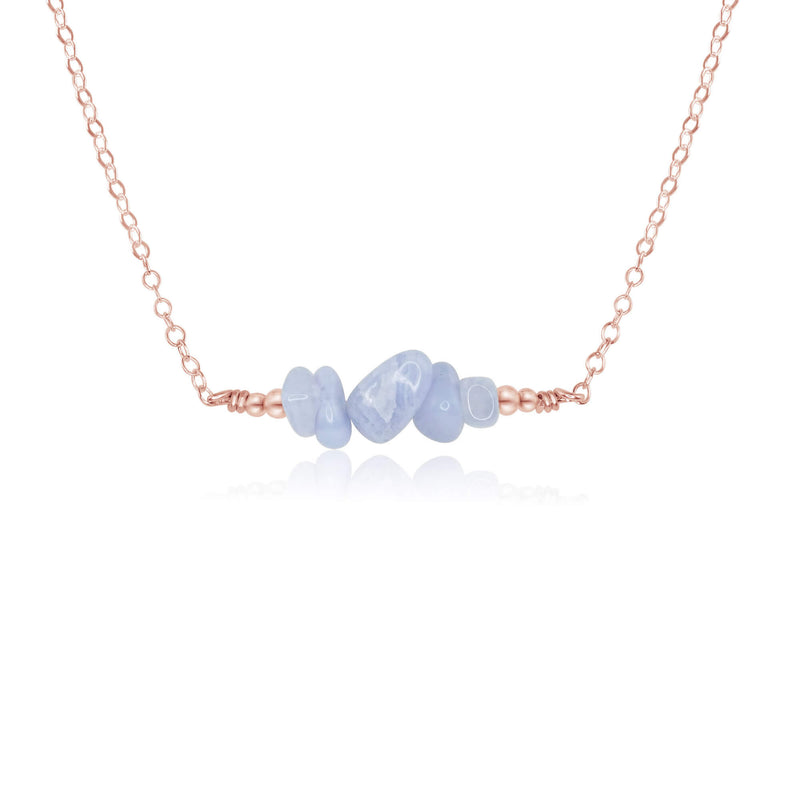 Chip Bead Bar Necklace - Blue Lace Agate - 14K Rose Gold Fill - Luna Tide Handmade Jewellery