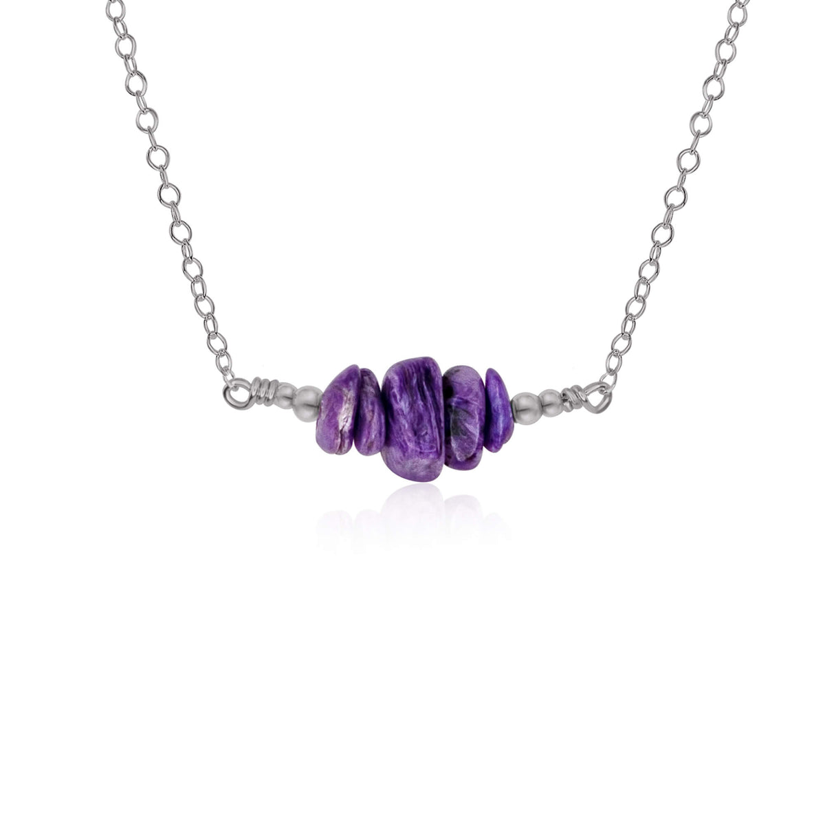 Chip Bead Bar Necklace - Charoite - Stainless Steel - Luna Tide Handmade Jewellery