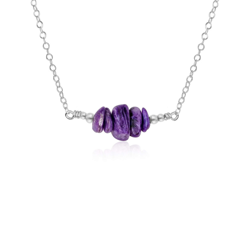 Chip Bead Bar Necklace - Charoite - Sterling Silver - Luna Tide Handmade Jewellery