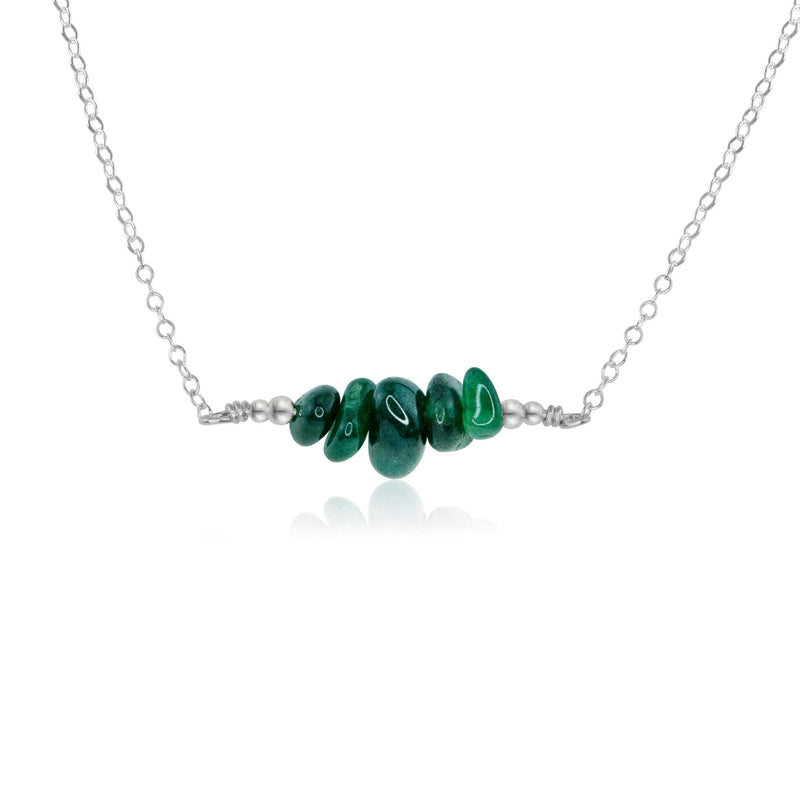 Chip Bead Bar Necklace - Emerald - Sterling Silver - Luna Tide Handmade Jewellery