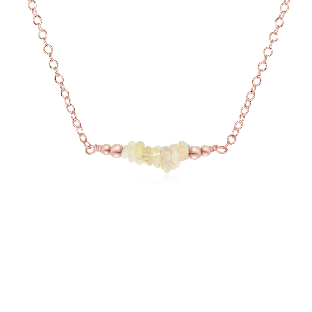 Chip Bead Bar Necklace - Ethiopian Opal - 14K Rose Gold Fill - Luna Tide Handmade Jewellery
