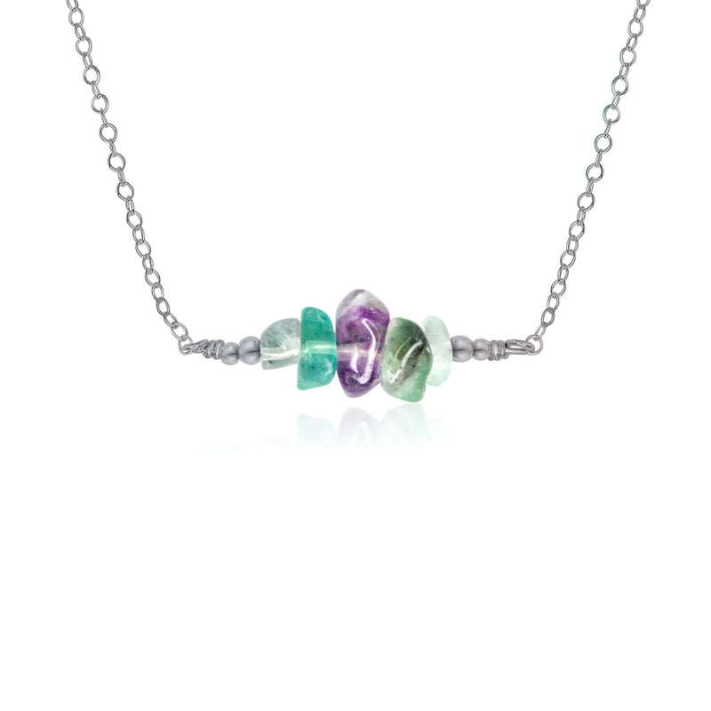 Chip Bead Bar Necklace - Fluorite - Stainless Steel - Luna Tide Handmade Jewellery
