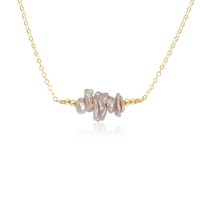 Chip Bead Bar Necklace - Freshwater Pearl - 14K Gold Fill - Luna Tide Handmade Jewellery