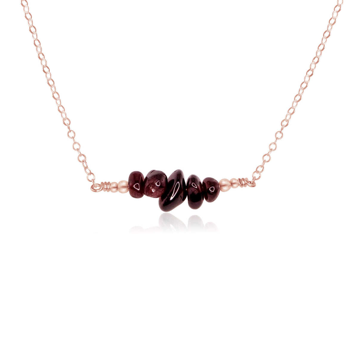 Chip Bead Bar Necklace - Garnet - 14K Rose Gold Fill - Luna Tide Handmade Jewellery