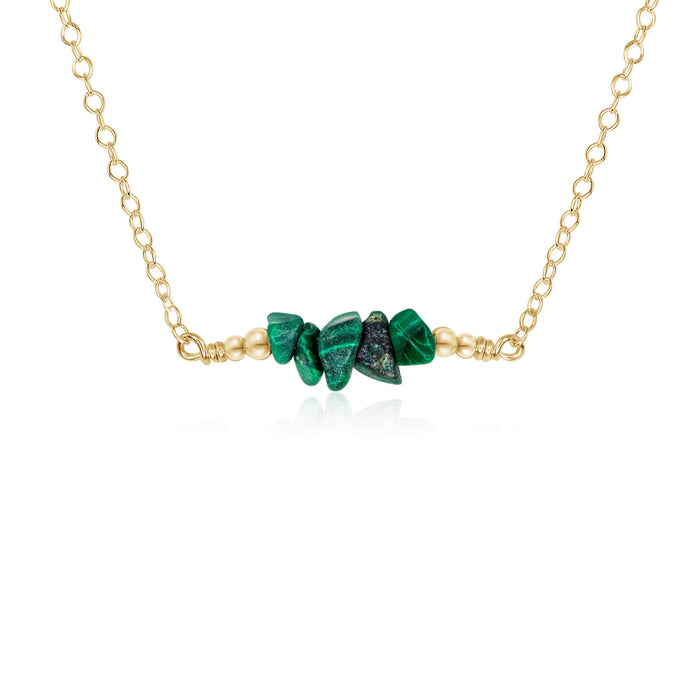 Chip Bead Bar Necklace - Malachite - 14K Gold Fill - Luna Tide Handmade Jewellery