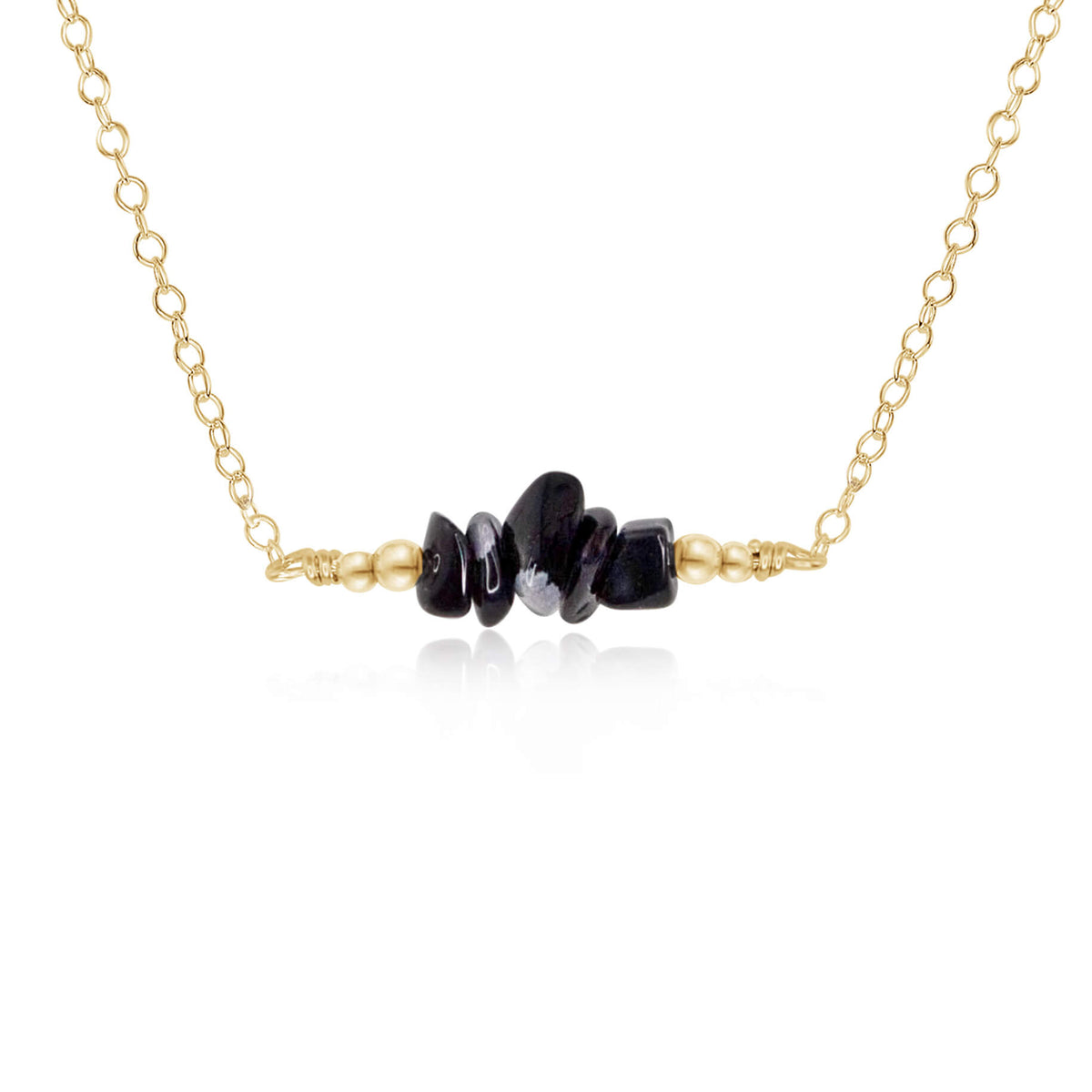 Chip Bead Bar Necklace - Obsidian - 14K Gold Fill - Luna Tide Handmade Jewellery