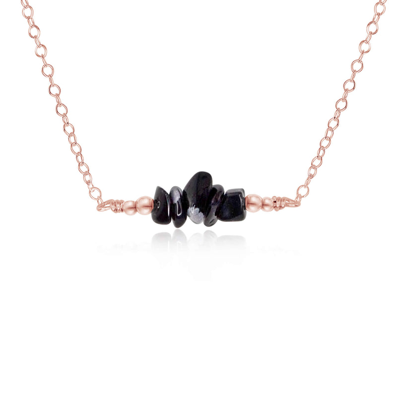 Chip Bead Bar Necklace - Obsidian - 14K Rose Gold Fill - Luna Tide Handmade Jewellery