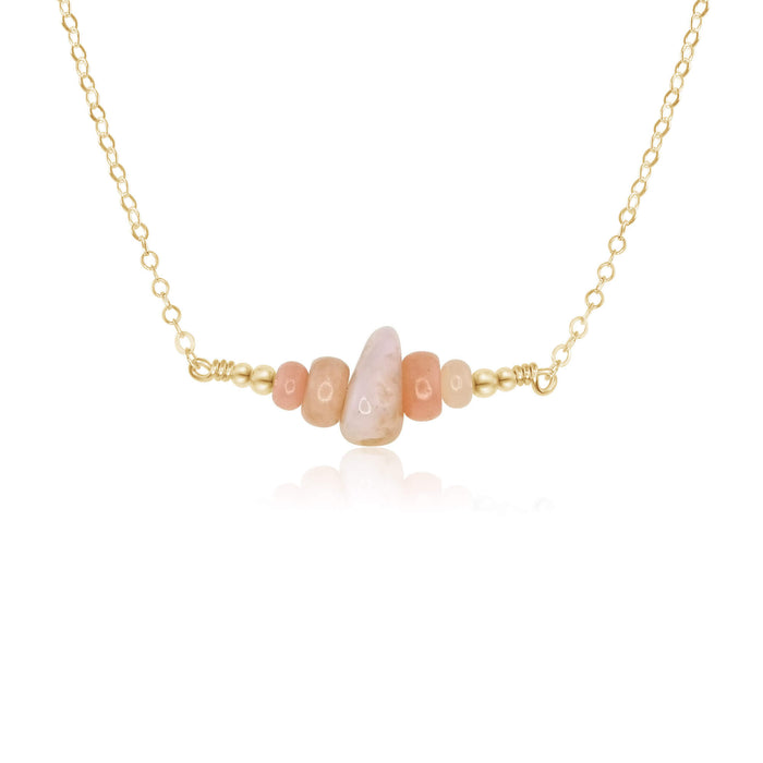 Chip Bead Bar Necklace - Pink Peruvian Opal - 14K Gold Fill - Luna Tide Handmade Jewellery