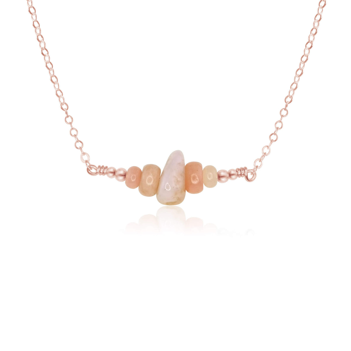 Chip Bead Bar Necklace - Pink Peruvian Opal - 14K Rose Gold Fill - Luna Tide Handmade Jewellery