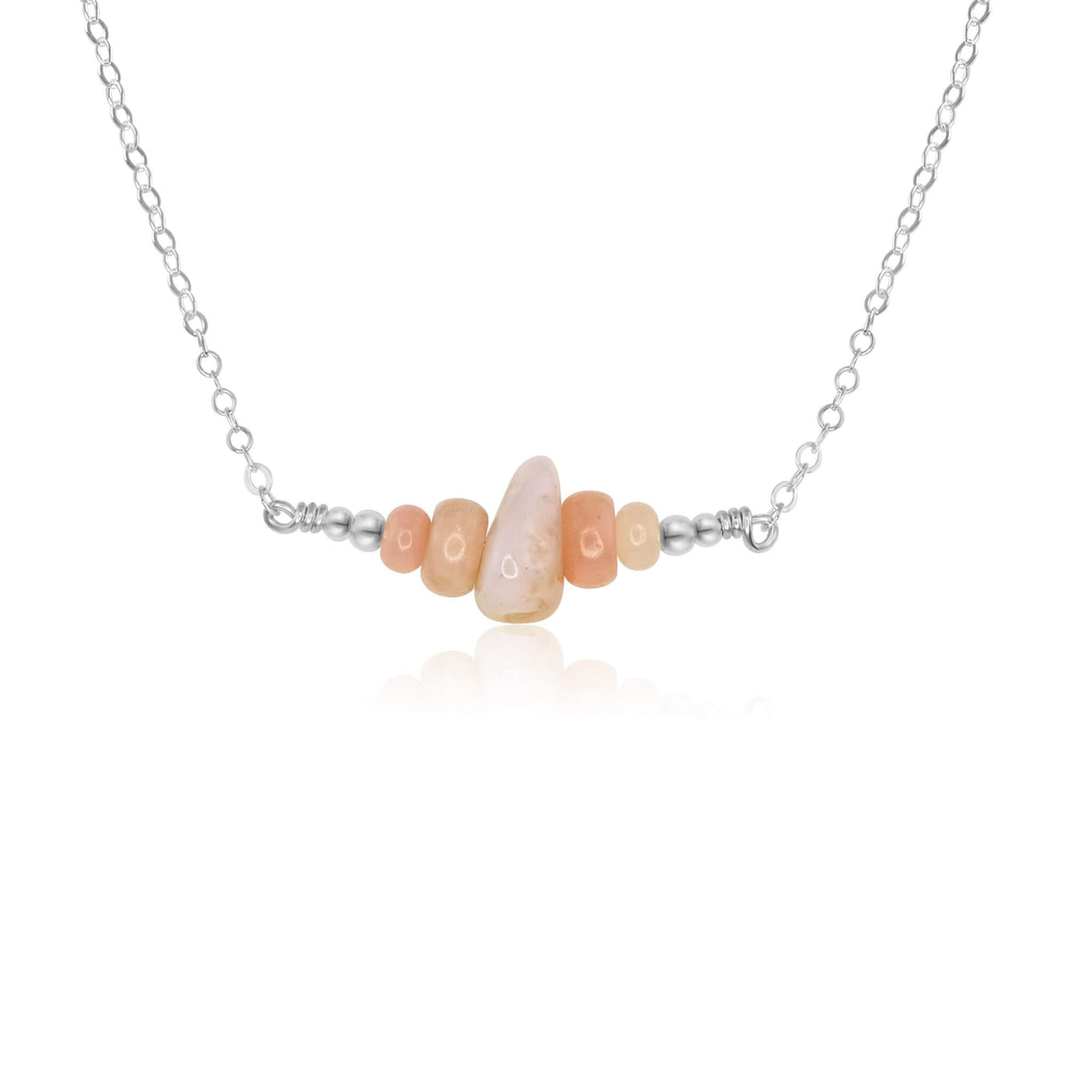 Chip Bead Bar Necklace - Pink Peruvian Opal - Sterling Silver - Luna Tide Handmade Jewellery