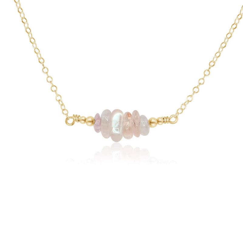 Chip Bead Bar Necklace - Rainbow Moonstone - 14K Gold Fill - Luna Tide Handmade Jewellery