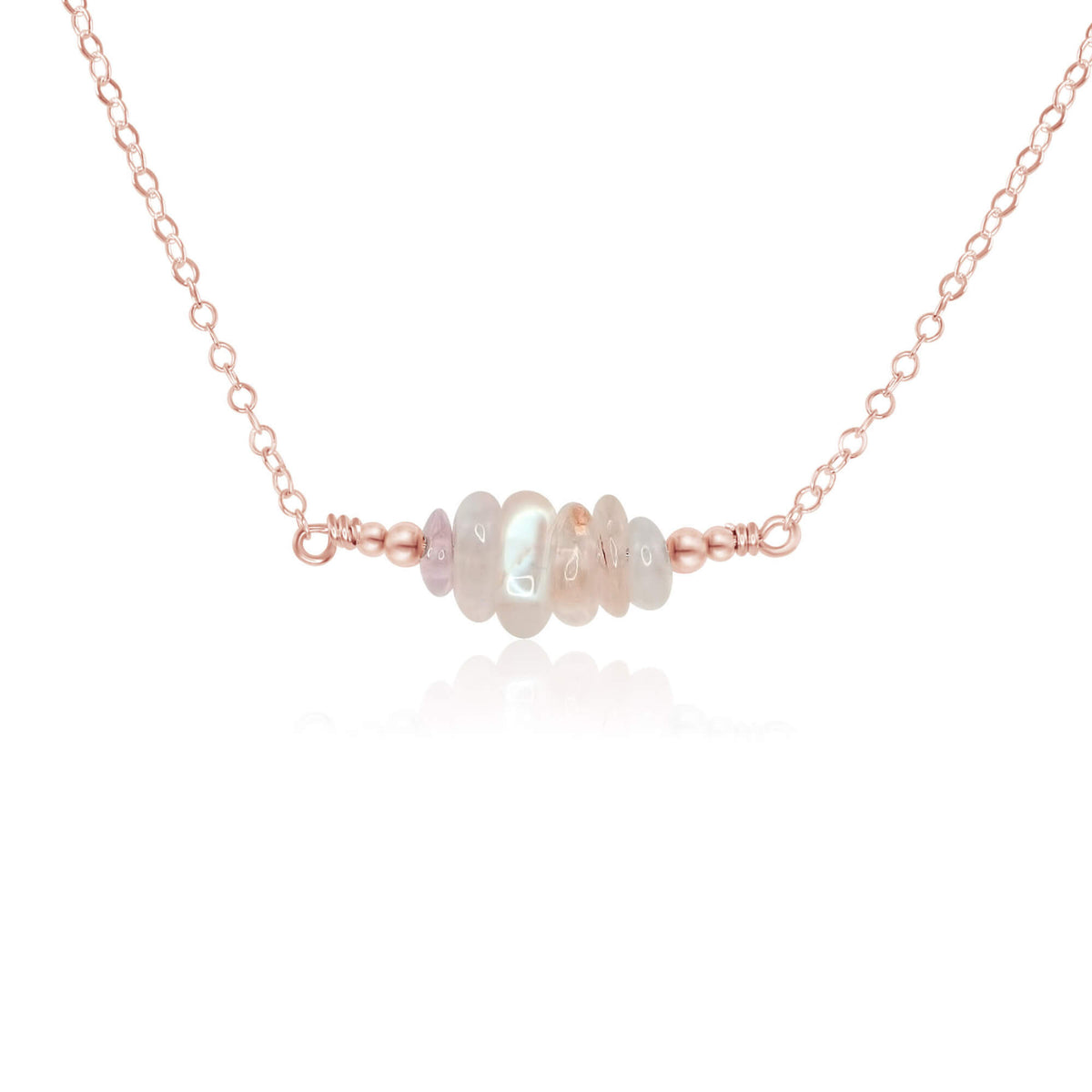 Chip Bead Bar Necklace - Rainbow Moonstone - 14K Rose Gold Fill - Luna Tide Handmade Jewellery
