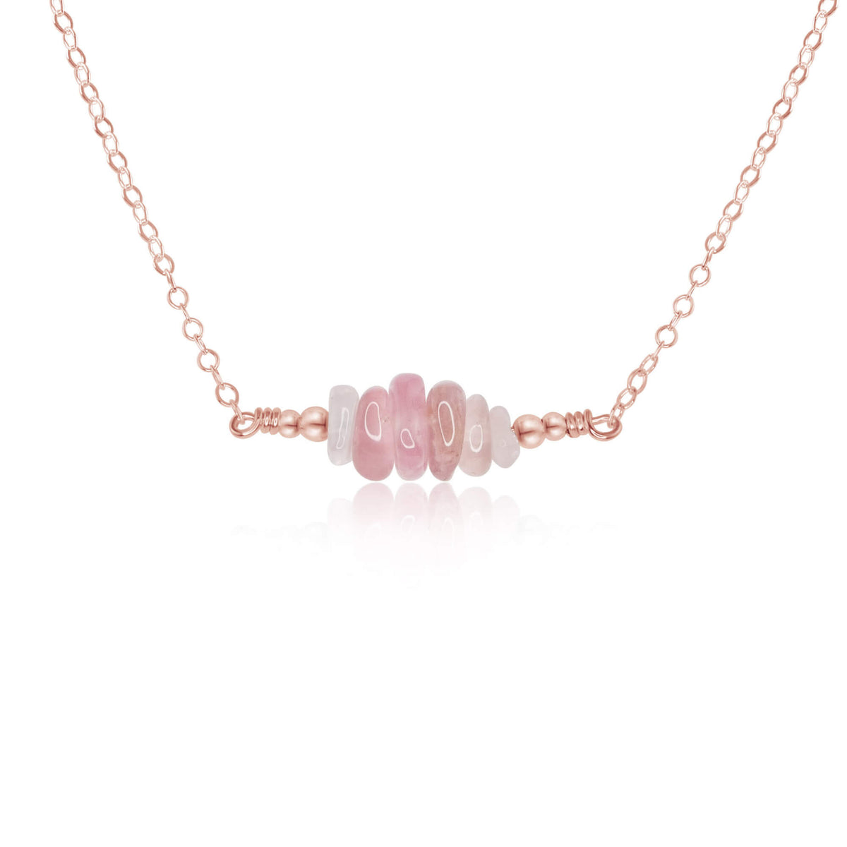 Chip Bead Bar Necklace - Rose Quartz - 14K Rose Gold Fill - Luna Tide Handmade Jewellery