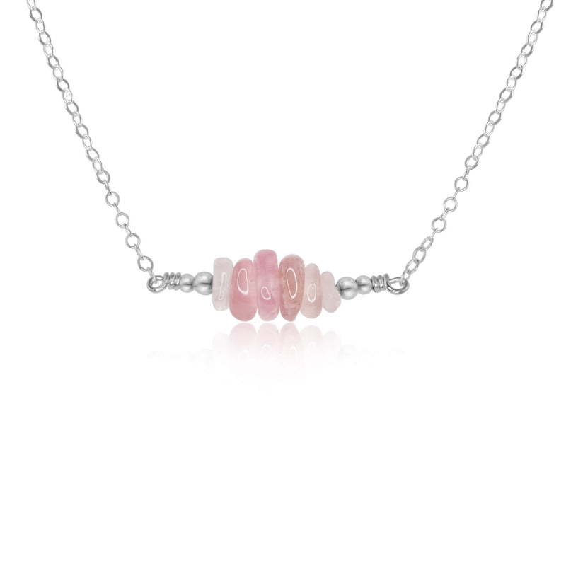 Chip Bead Bar Necklace - Rose Quartz - Sterling Silver - Luna Tide Handmade Jewellery