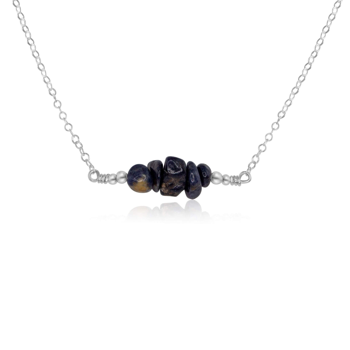 Chip Bead Bar Necklace - Sapphire - Sterling Silver - Luna Tide Handmade Jewellery