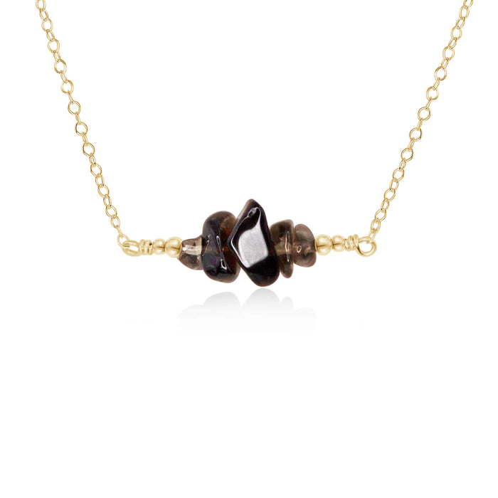 Chip Bead Bar Necklace - Smoky Quartz - 14K Gold Fill - Luna Tide Handmade Jewellery