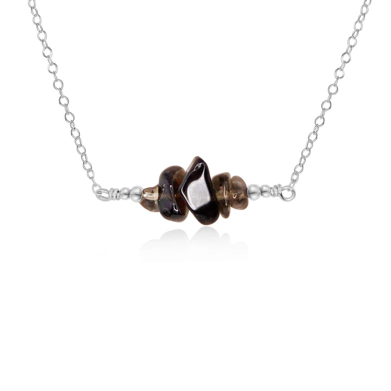 Chip Bead Bar Necklace - Smoky Quartz - Sterling Silver - Luna Tide Handmade Jewellery
