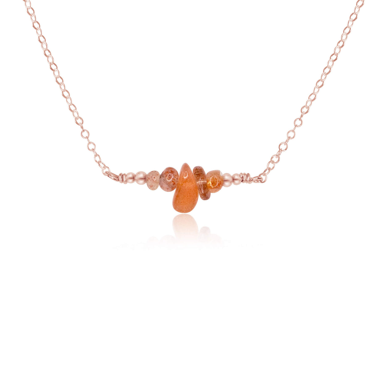 Chip Bead Bar Necklace - Sunstone - 14K Rose Gold Fill - Luna Tide Handmade Jewellery