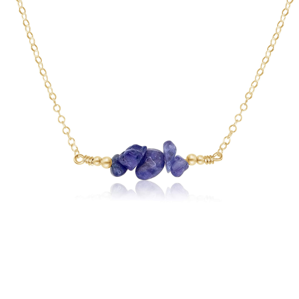 Chip Bead Bar Necklace - Tanzanite - 14K Gold Fill - Luna Tide Handmade Jewellery