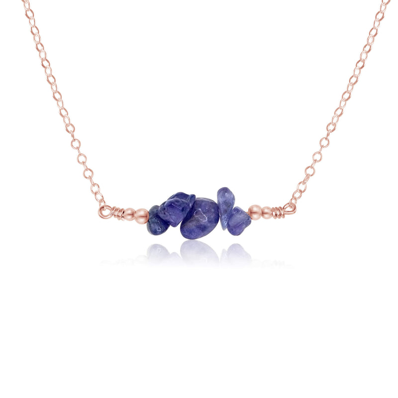 Chip Bead Bar Necklace - Tanzanite - 14K Rose Gold Fill - Luna Tide Handmade Jewellery