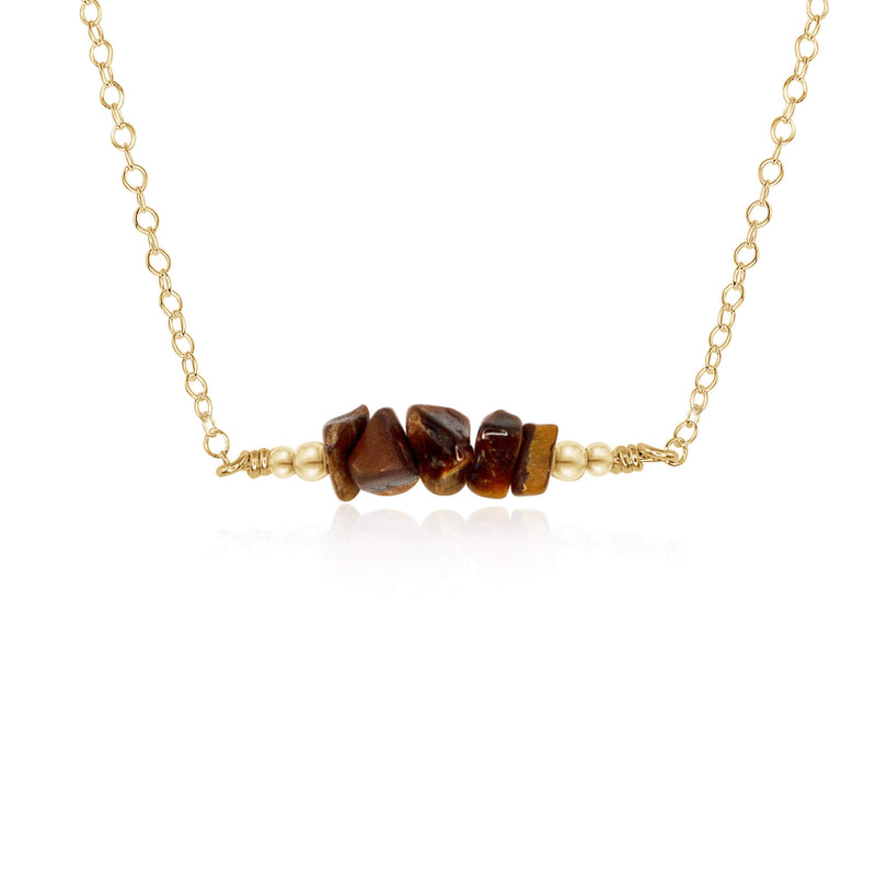 Chip Bead Bar Necklace - Tigers Eye - 14K Gold Fill - Luna Tide Handmade Jewellery