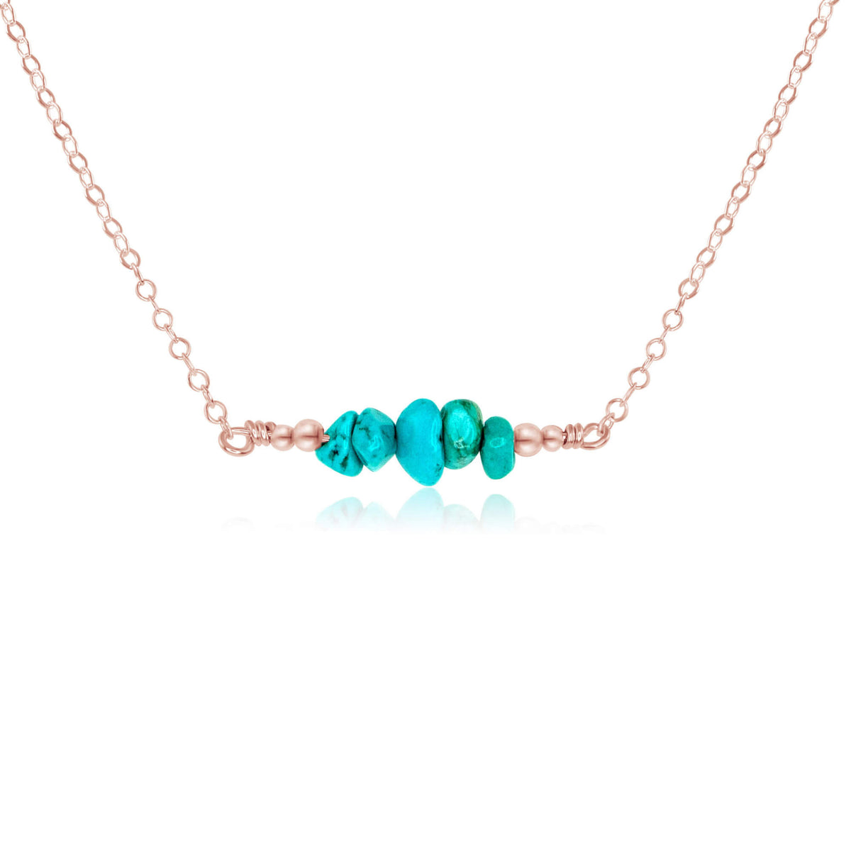 Chip Bead Bar Necklace - Turquoise - 14K Rose Gold Fill - Luna Tide Handmade Jewellery